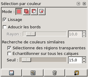 Options de l'outil de Sélection par couleur