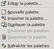 Le menu Palettes