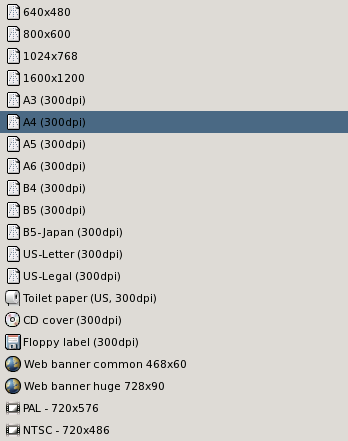 Le menu des modèles par défaut
